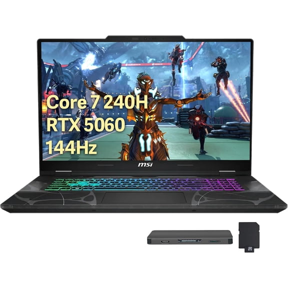 MSI Cyborg 15.6" 144Hz FHD IPS Gaming Laptop, Intel Core 7-240H, 16GB RAM,1.5TB Storage (512GB SSD 1TB Docking Station), NVIDIA GeForce RTX 5060, Backlit Keyboard, HD Webcam, Wi-Fi 6E, Win 11, Black