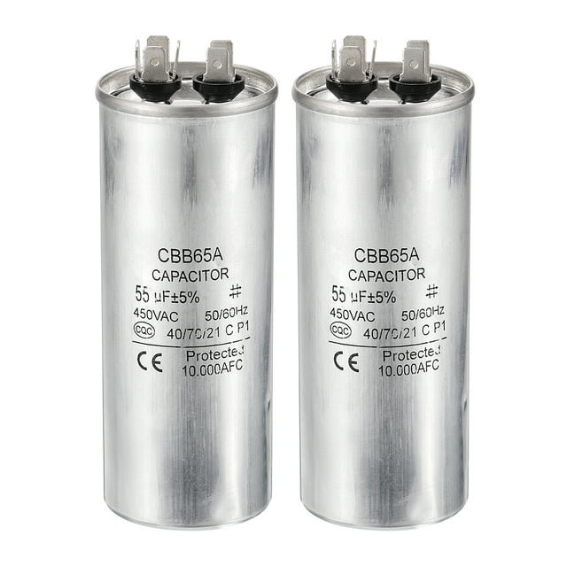 Unique Bargains CBB65 55uf Run Capacitor, 55mfd 2pack AC 450V Aluminum Case Motor Start Capacitor