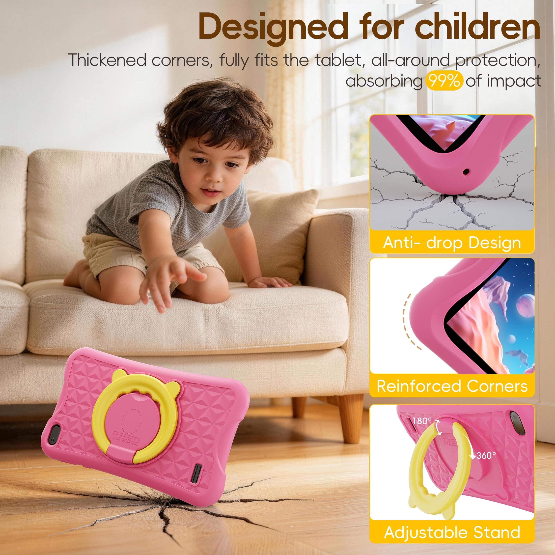 Digiland 7" Kids Tablet，4GB RAM 32GB ROM Android Tablet Computer for Children，parental controls，Eye Protection Toddler Tablet for Ages 4-12（Pink）