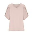thumbnail image 3 of Idoravan Long Sleeve Shirts for Women Fashion Women's Summer V-neck Solid Three Quarter Sleeve Casual Top Blouse, 3 of 6