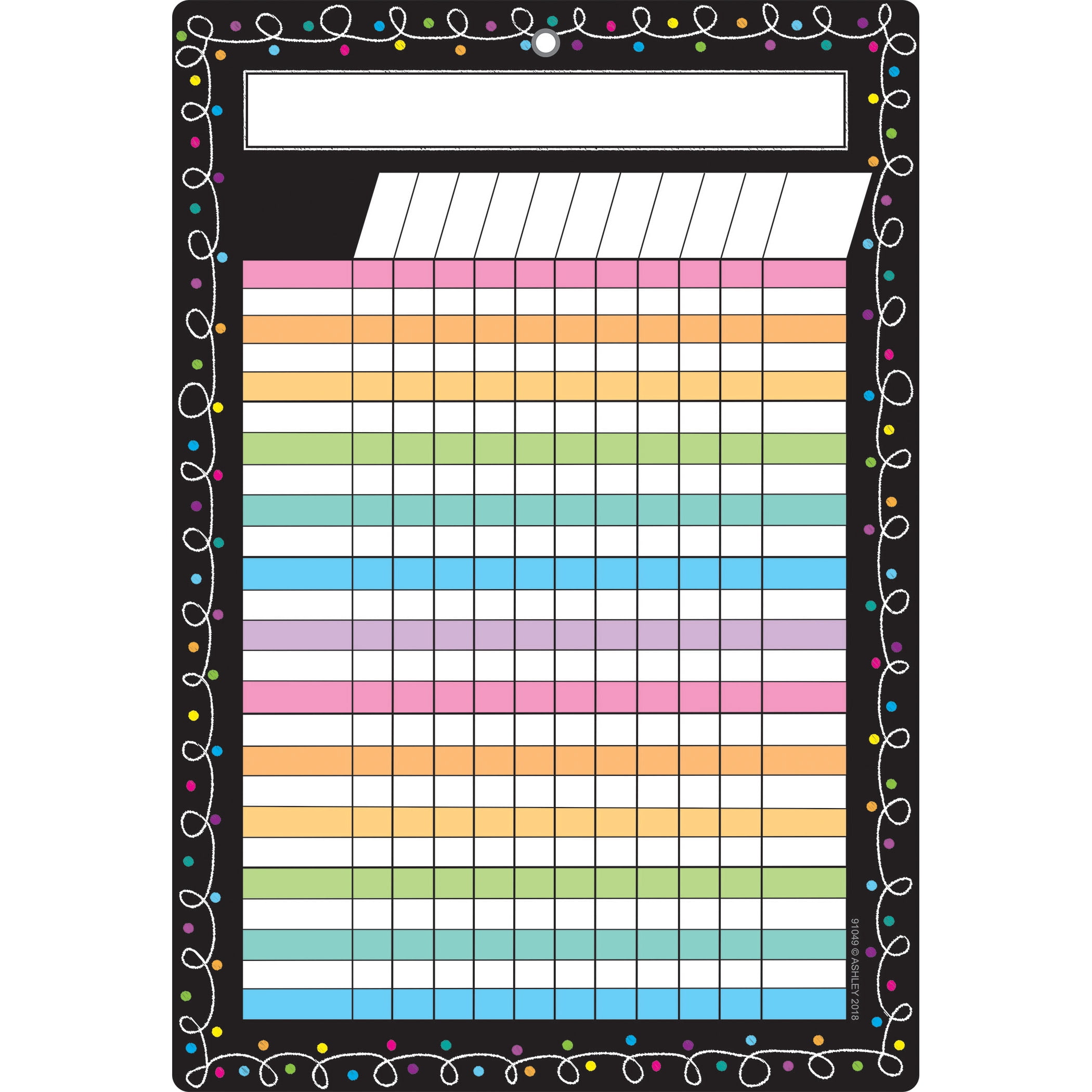 Ashley Productions Smart Poly Chart, 13" x 19", Chalk Dots with Loops Incentive, w/Grommet, Pack of 6