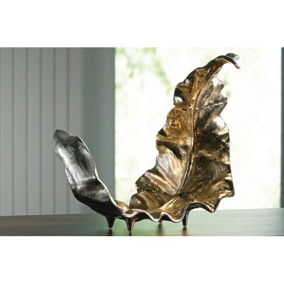 Signature Design by Ashley Darinsen Decorative Sculpture, Modern Cast Aluminum Leaf Accent, Goldtone and Silvertone