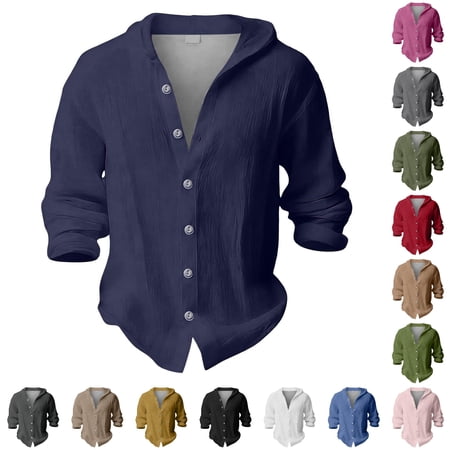 CUZIBR Boys Tops Solid Color Button Down Shirt Long Sleeve Casual Summer Breathable Beach Blouse For Kids Hooded Tee Dailywear Navy 6-7 Years