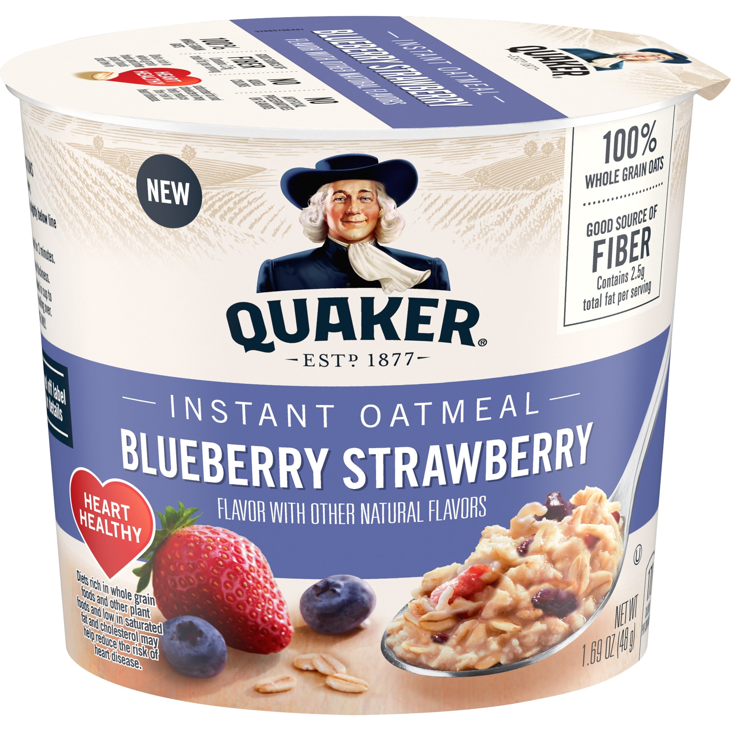 (12 pack) Quaker Blueberry & Strawberry flavored Instant Oatmeal, Quick Cook Oatmeal, 1.69 oz Cup
