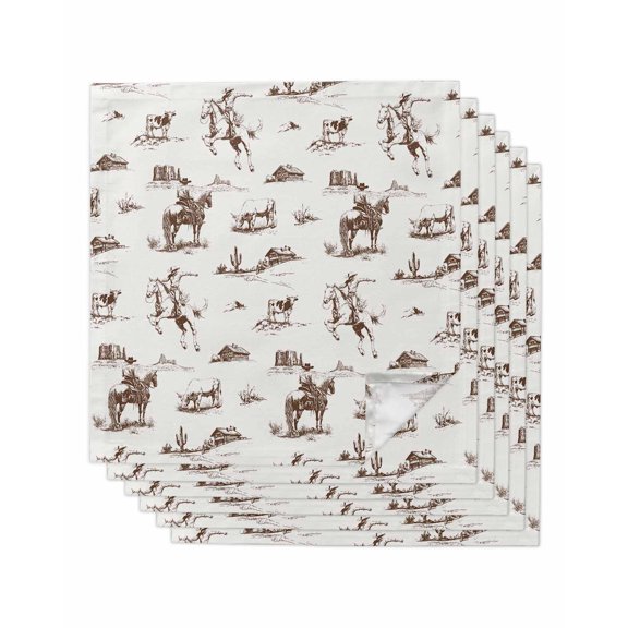 nqOlkjepod Vintage Western Cloth Napkins Set of 6 Reusable Dinner Napkins, Retro Art Horse Cowboy Farmhouse Cocktail Napkin Washable Table Napkins for Wedding/Holiday Party/Baby Shower 20"x20"