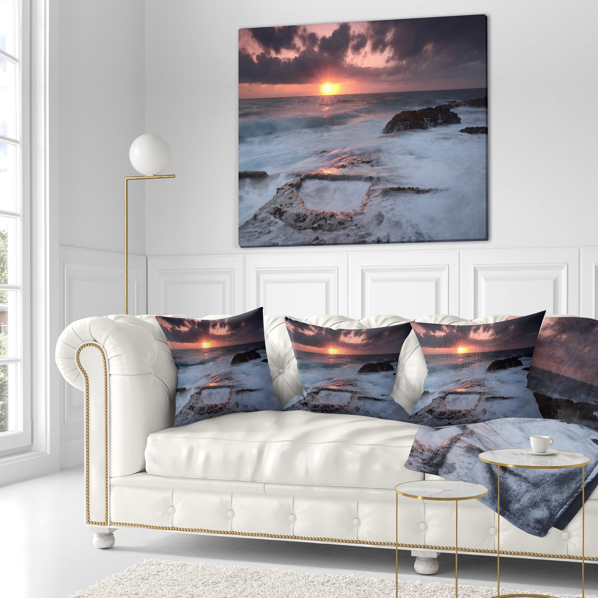 Designart Cable Shallow Coast Cascais Portugal - Seashore Throw Pillow - 16x16