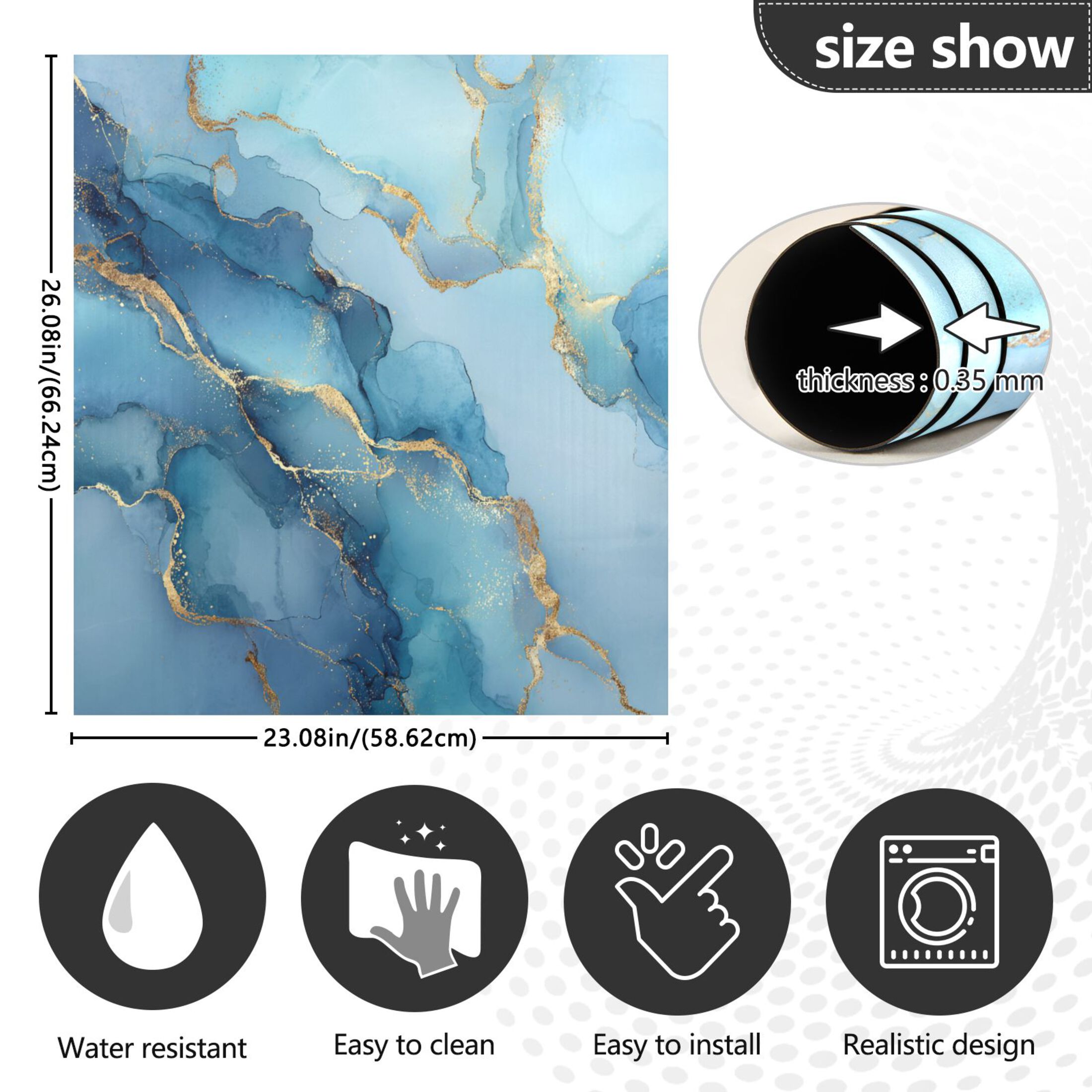 Dishwasher Magnetic Refrigerator Magnet Cover Sticker Home Decorative 23"x26" Light Blue Gold Marble Pattern