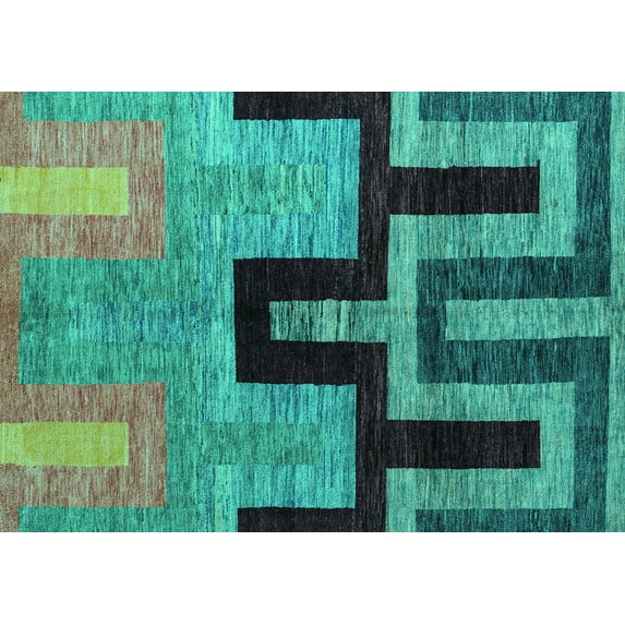 Ahgly Company Machine Washable Indoor Rectangle Abstract Turquoise Blue Modern Area Rugs, 6' x 9'