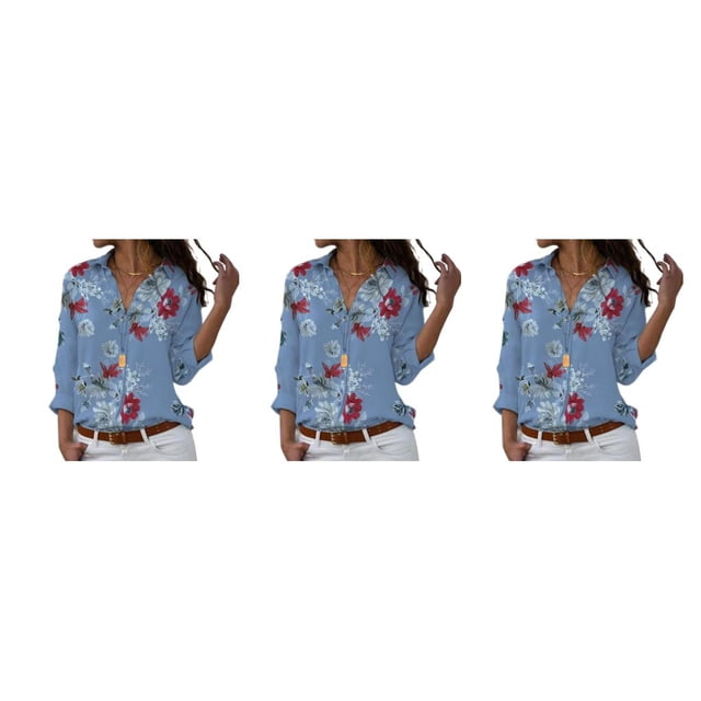 Blusa de manga larga Qarigey con solapa para mujer Estilo suelto Patrón Floral