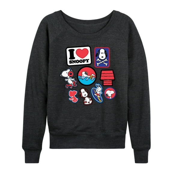 Peanuts - I Heart Snoopy Patches - Women's Lightweight French Terry Long Sleeve Shirt
