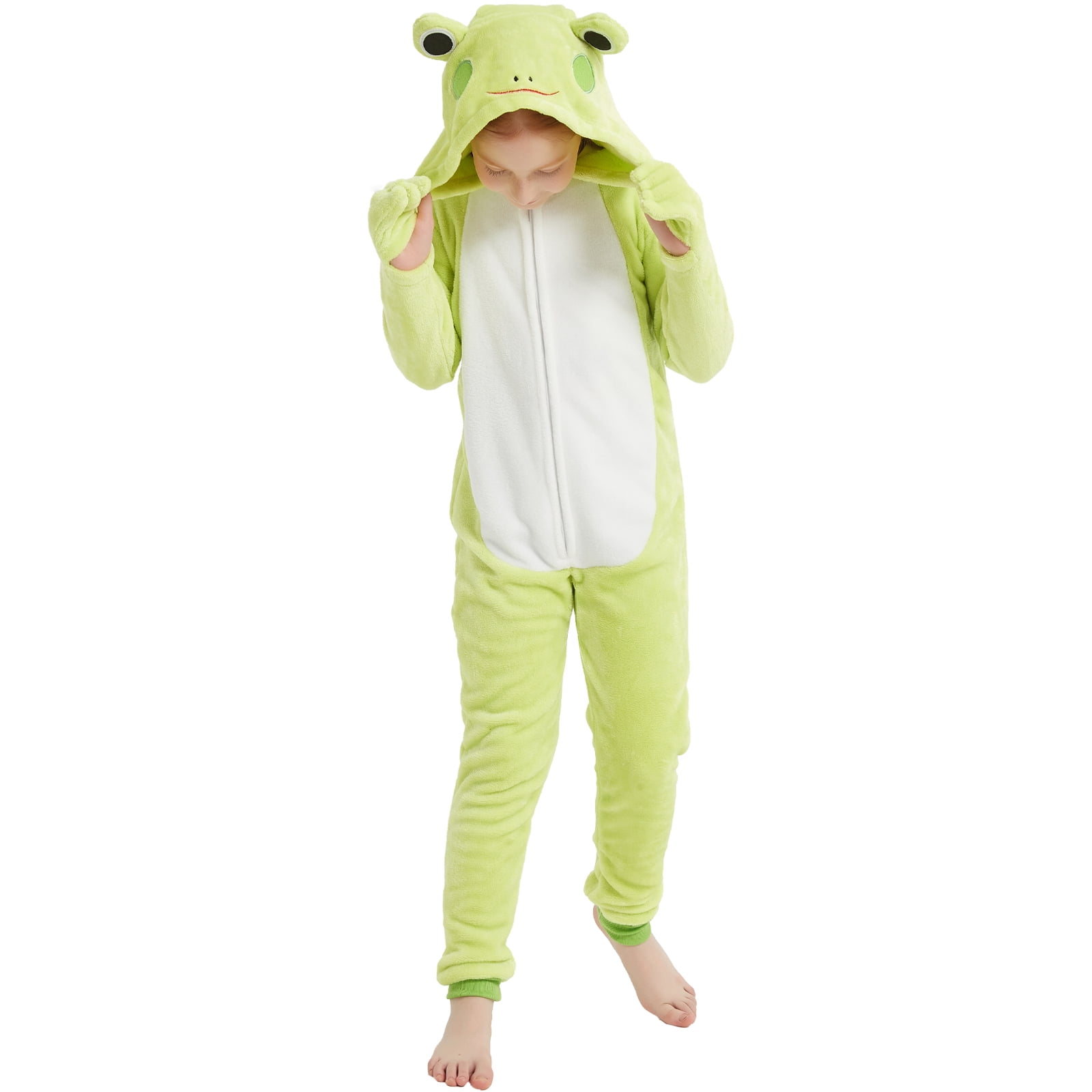 SWEETXIN Kids Frog One-Piece Pajamas Halloween Snug Plush Costume Sleepwear Christmas Gifts for Girls Boys 5T