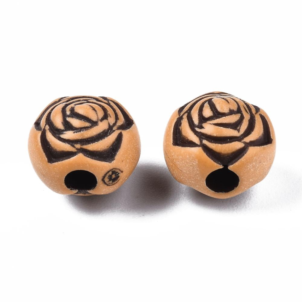 500gs Imitation Wood Acrylic Beads Rose Flower Peru 10mm Hole: 3mm about 1000pcs/500g