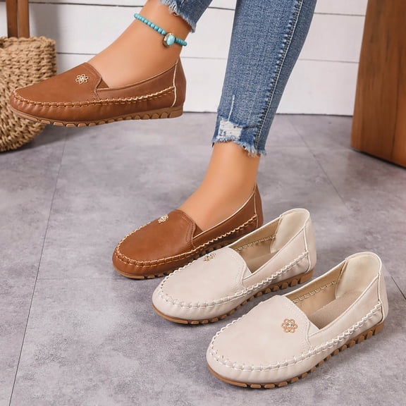 Miluxas Loafers for Women Penny Shoes Comfortable Slip on Casual Womens Loafers Fashion Lightweight Round Toe Driving Flats Boat Shoes Brown 9.5(43)