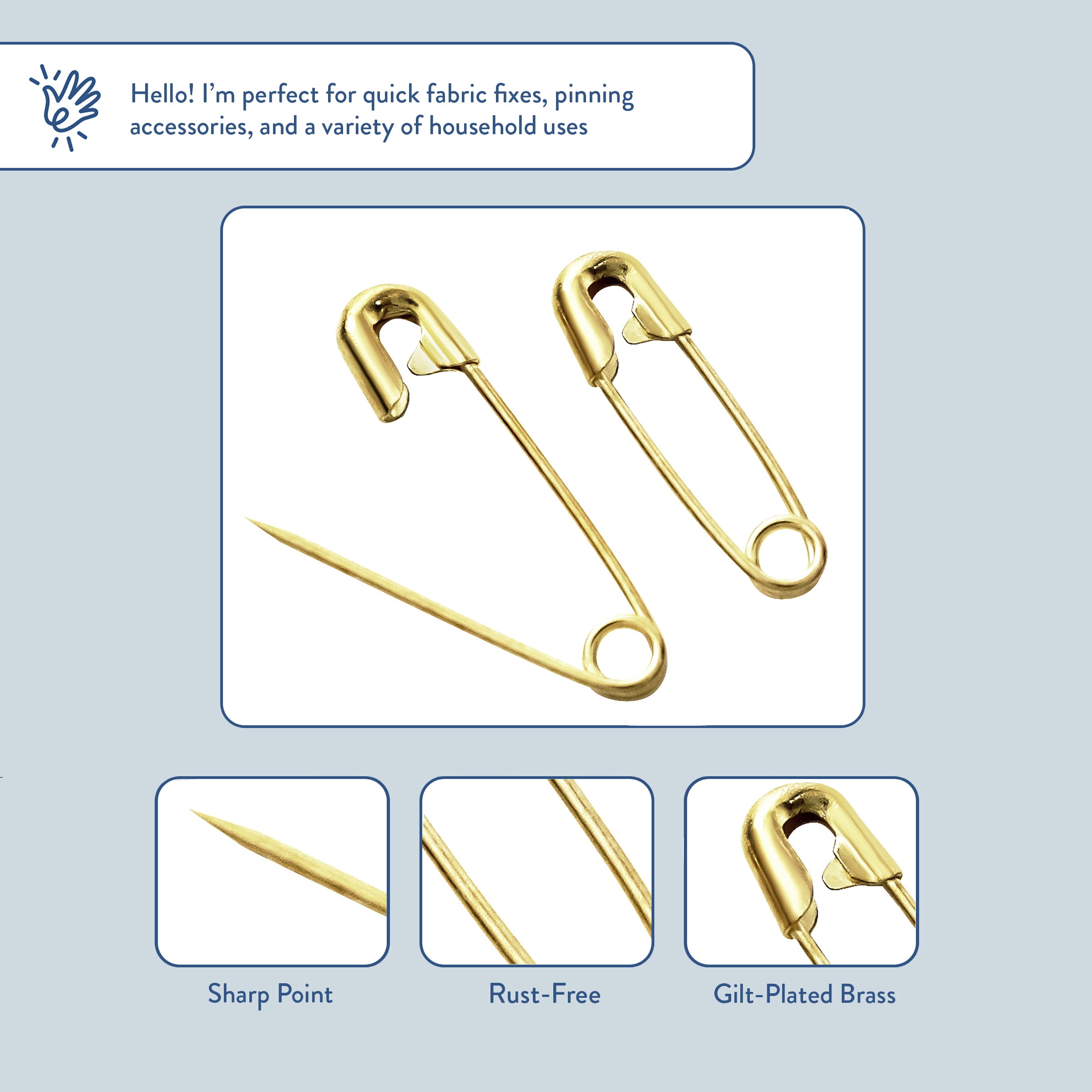 (2 pack) Hello Hobby Assorted Size Gilt Safety Pins (80 Count)