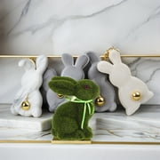 Raindrops Moss Flocked Bunny Decor Green Easter Decorations Spring Holiday