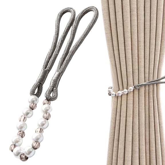 Acrylic Bead Curtain Tieback with Hook, Elegant Drapery Holdback for Curtains and Drapes, 1-Pack, Gray