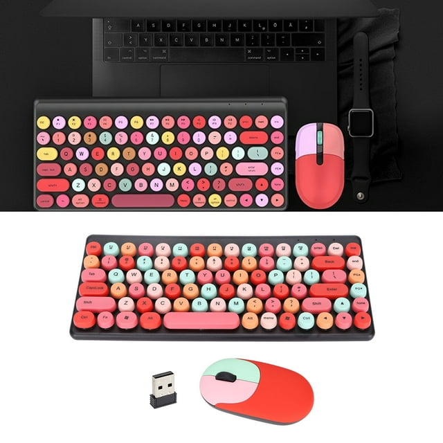 Gaming Keyboard Mouse, Keyboard Mouse Combo 86 Keys Multimedia Buttons Light Quiet for PC for Home for Office Lipstick Mix, Mixed Color
