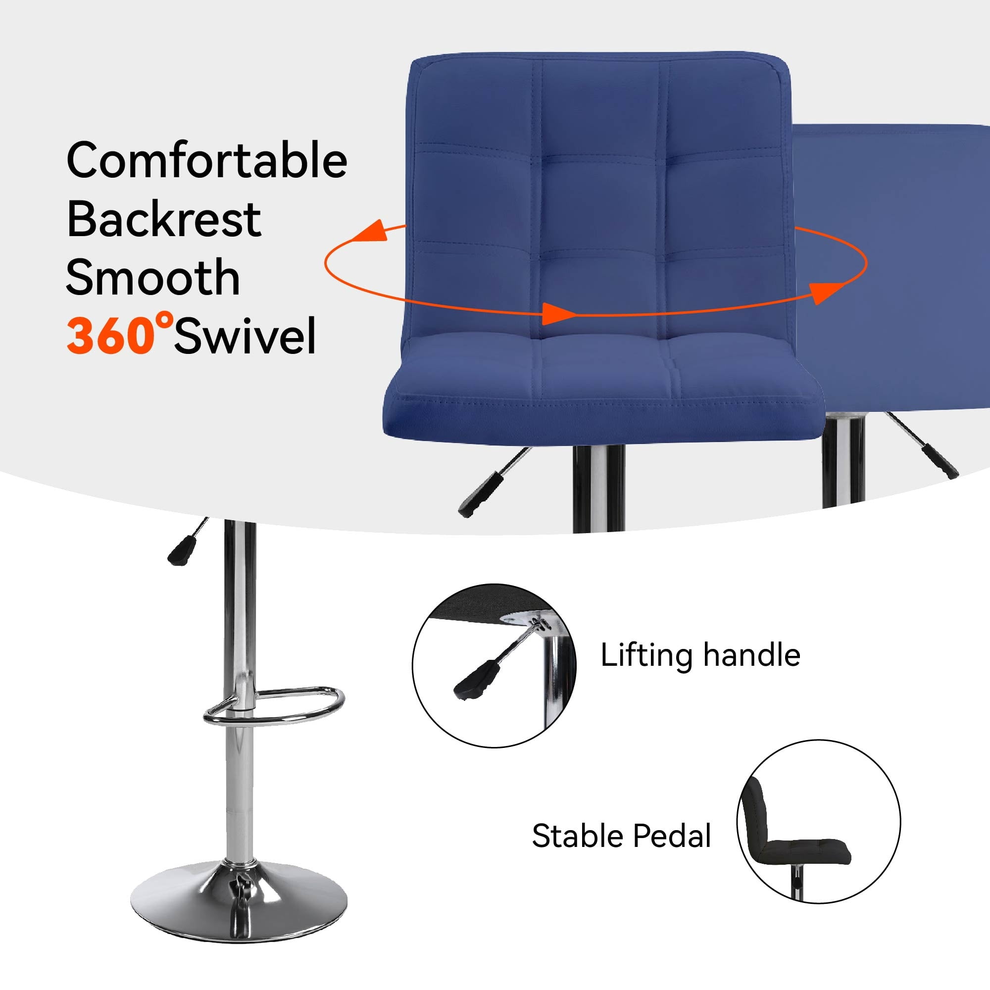 MAYEERTY Set of 2 Bar Stools, Adjustable Swivel Counter Height Stools,Blue