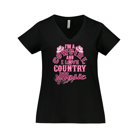Inktastic I Love Country Music Cowgirl Women's Plus Size V-Neck T-Shirt