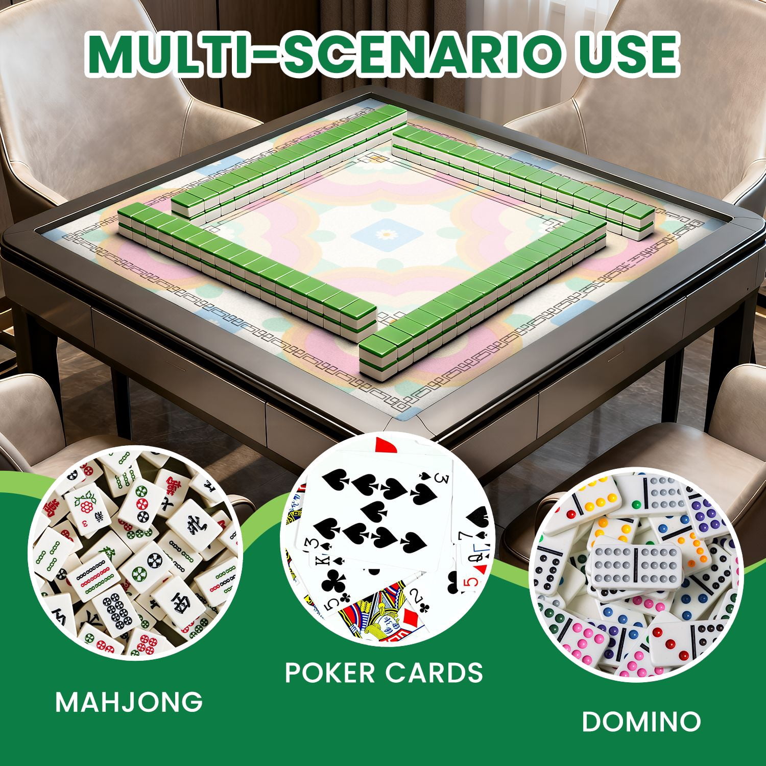 Mahjong Mat 31.5" x 31.5" Pastel Floral Seamless Geometric Retro Design Non-Slip Noise Reduction American Mahjong Tiles Table Cover for Dominoes Poker Card Board Games Gift