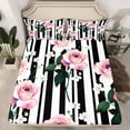thumbnail image 2 of Feelyou Pink Rose Teens Full Size Sheets, Black Stripes Lines Bed Sheets, 4 Pieces, 2 of 7