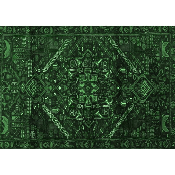 Ahgly Company Indoor Rectangle Abstract Emerald Green Contemporary Area Rugs, 7' x 9'