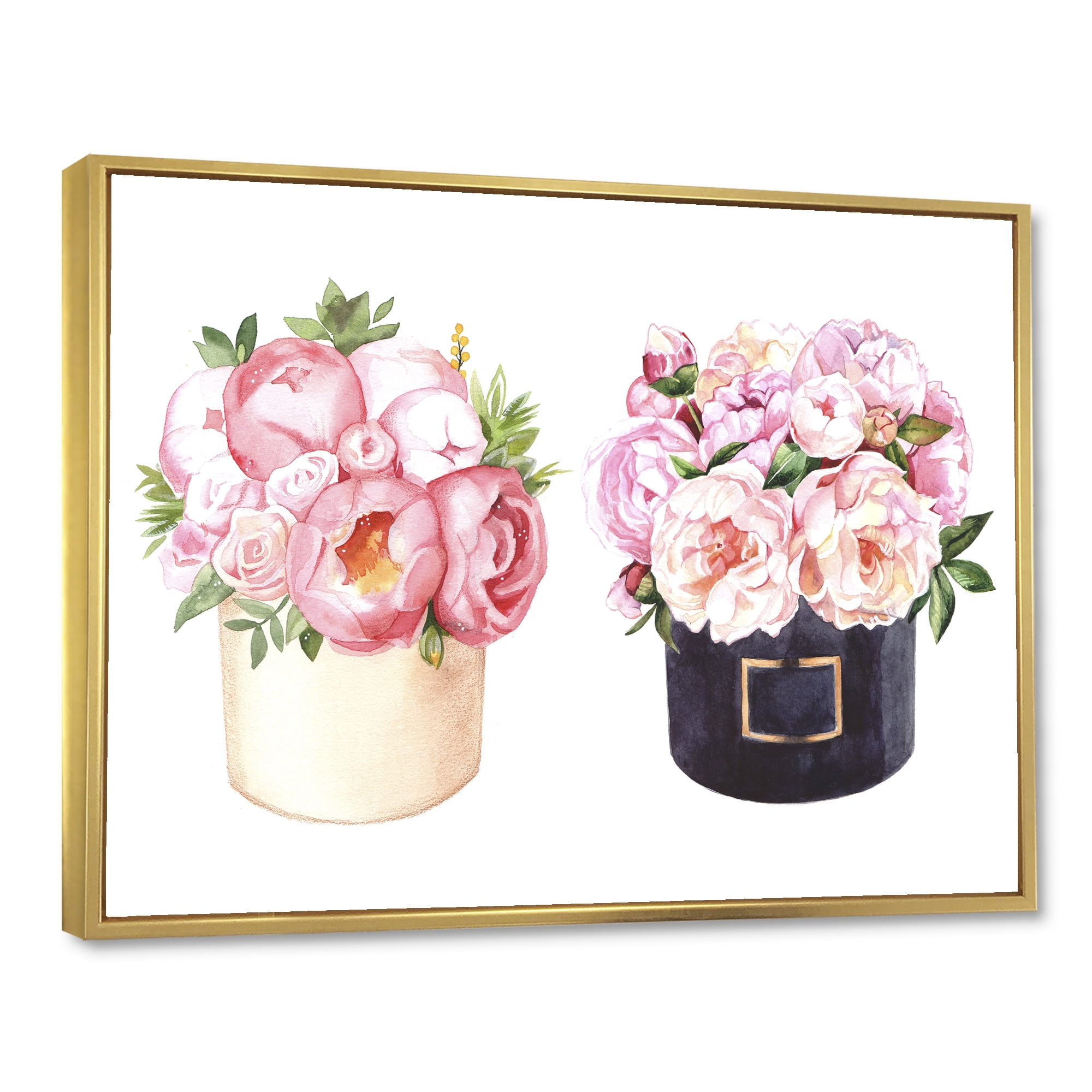Designart 'Peonies and Rose With Flower Box' Farmhouse Framed Canvas Wall Art Print