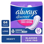 Always Discreet Incontinence Pads for Women, Heavy Absorbency, Long Length, Postpartum Pads, 64 Count