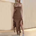 thumbnail image 2 of XUELUO Summer Dresses For Women Solid Color Off Shoulder Sleeveless A Line Slim Fashion Midi Bodycon Dress Activewear,Brown,L, 2 of 7