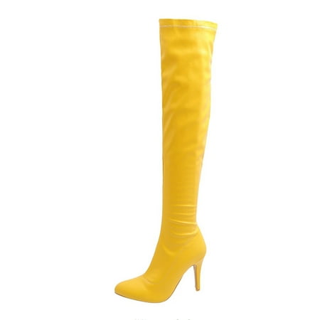 

YOTAMI Womens Boot Boots Heel Pointed Toe Side Zipper Boots Over The Knee Boots Outerwear Yellow 6.5