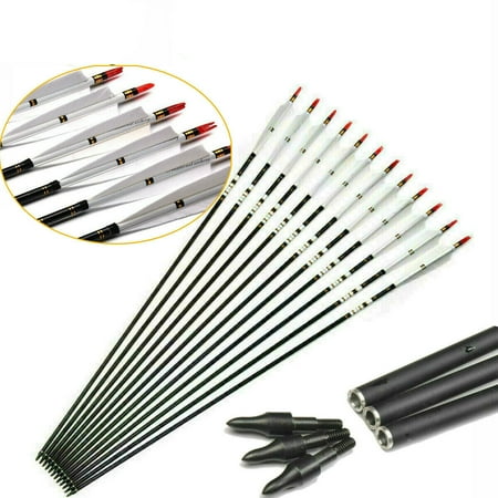 12Pcs 30 Archery Carbon Arrows Shaft SP500 W/Turkey Feather F RecurveBow Hunting