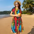 thumbnail image 4 of Saiise Robes d'Été Motif Graffiti Flèche Colorée pour Femmes T-Shirt Décontracté Manches Courtes Robe de Plage Florale avec Poches, 4 of 6