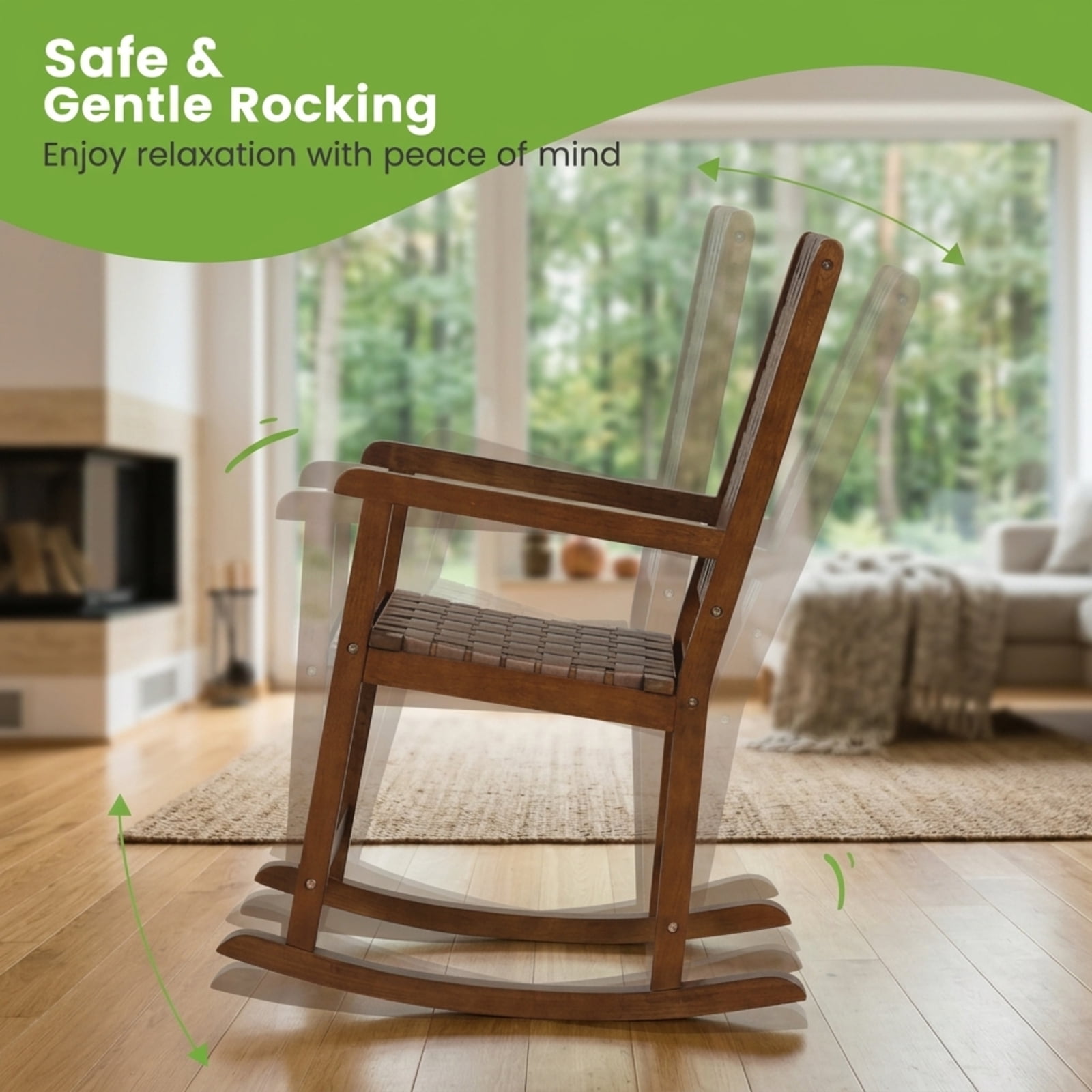 Furnibear Outdoor Rocking Chair Solid Rubber Wood for Backyard Deck Garden Brown 220 lbs Capacity Weather-Resistant Outdoor Furniture