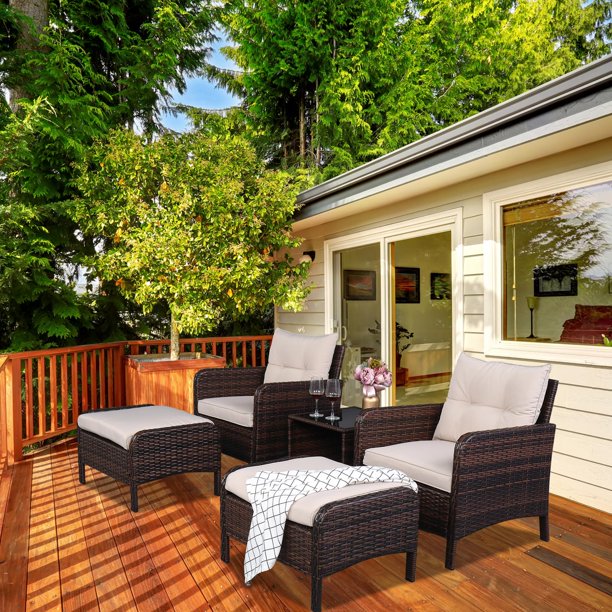 UBesGoo 5 Pieces Outdoor Patio Furniture Sets, Rattan Chair Wicker