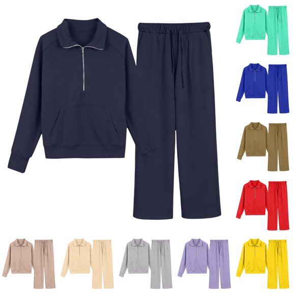 WhouRiu Girls Casual Solid Color Outfit Sets Fall Long Sleeve Zip Neck Sweatshirt Pants Clothes Set 5-16 Years