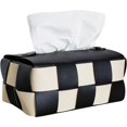 thumbnail image 1 of Cubierta de caja de pañuelos, soporte de caja de pañuelos rectangular, cubierta de caja de pañuelos de cuero (negro), elegante tablero de ajedrez para sala de estar, estante decorativo, 1 of 5