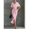 thumbnail image 2 of CIENVNSTG Women Shirt Dresses Spring Button Short Sleeve Satin Ruched Maxi Summer Dress 2026 Cocktail Party Wedding Pink XL, 2 of 5