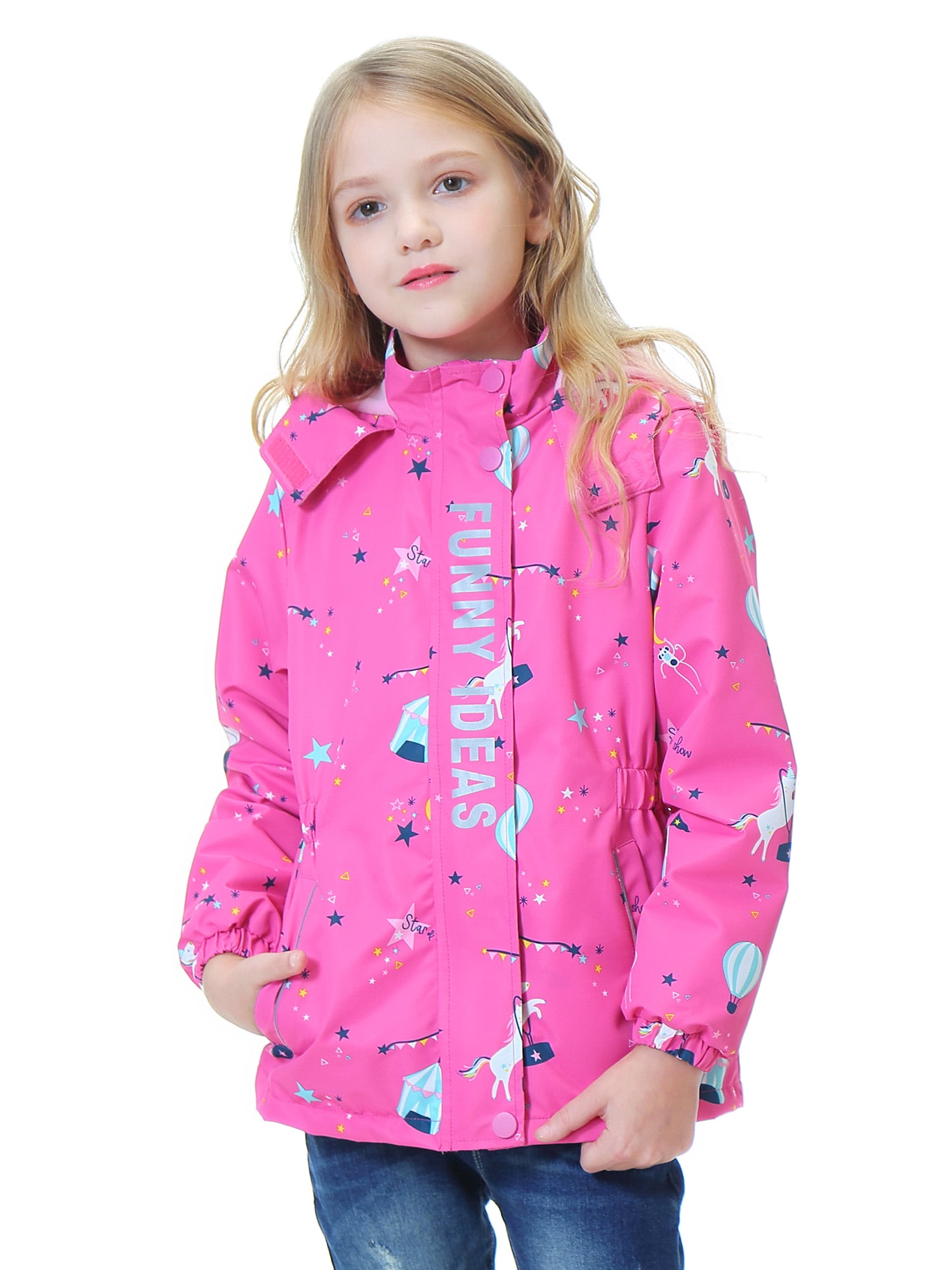 DILIBA Girls' Rain Jackets Lightweight Waterproof Hooded Windbreakers Winter Warm for Kids' Coat 4-12 Years 