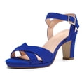 thumbnail image 1 of Dream Pairs Women's Open Toe Ankle Strap Sparkly Strappy Chunky Heel Pump Sandals ICE-1 ROYAL/BLUE/SUEDE Size 8.5, 1 of 5