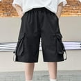 thumbnail image 4 of Jinhomg Boys Outdoor Shorts Lightweight Knee Length Cargo Shorts Casual Solid Elastic Waist Short Pants with Multi Pocket Fashion Y2K Streetwear Black 12 Years, 4 of 6