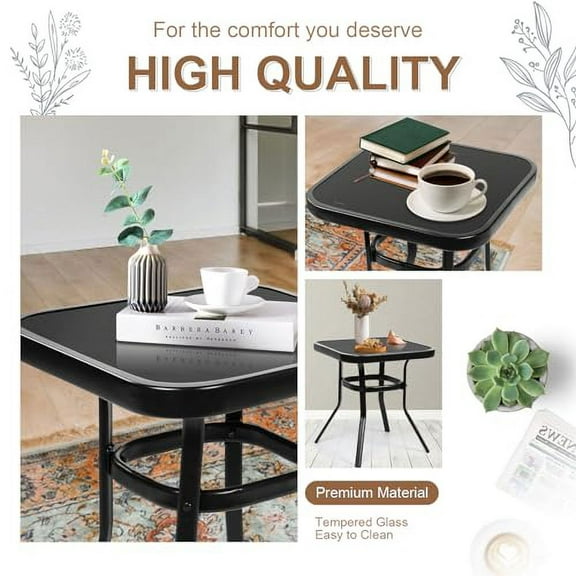 Crownland Outdoor Rocking Chairs Patio Furniture 3 Piece Patio Set Bistro Table Set Black Iron with Thickened Cushions and Glass Coffee Table, Brown