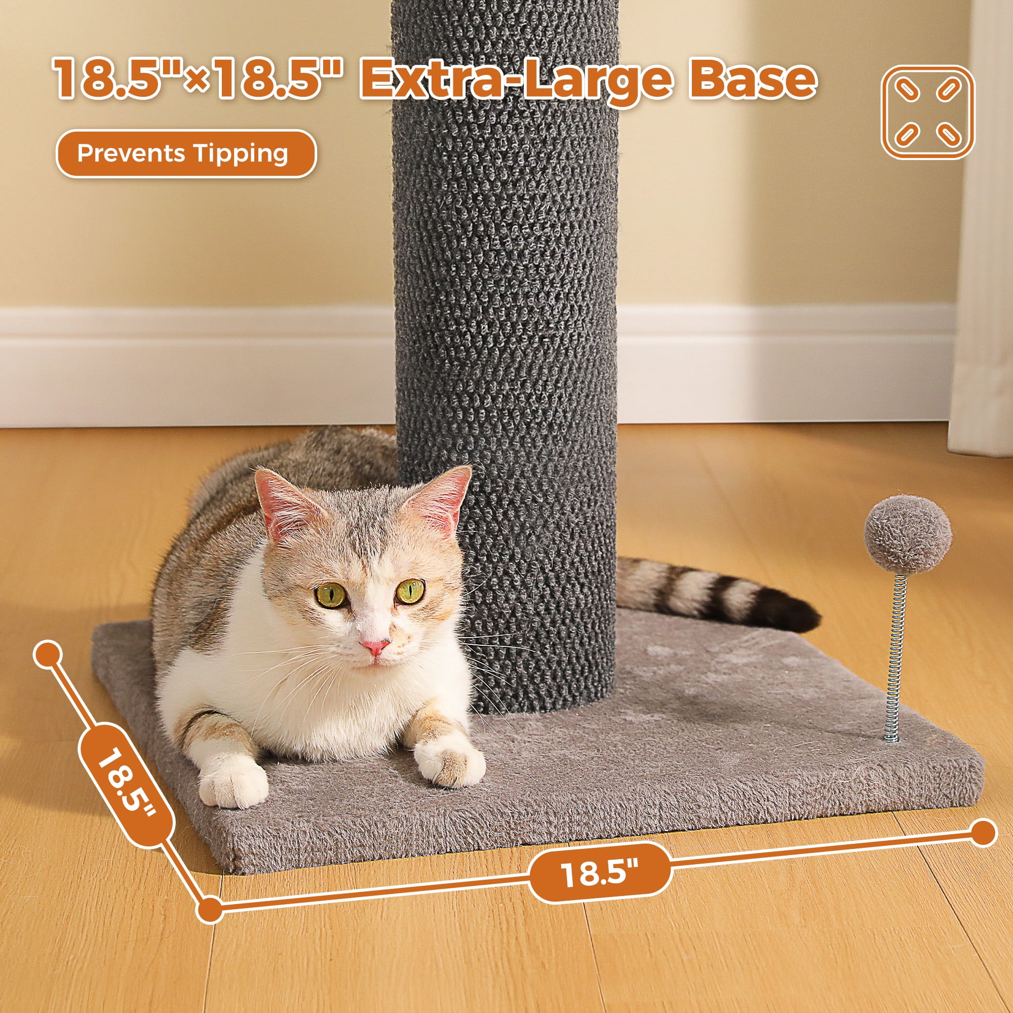 PAWZ Road 40" Tall Large Cat Scratching Post - Durable Polyester Fabric, Wide Stable Base, Dark Gray