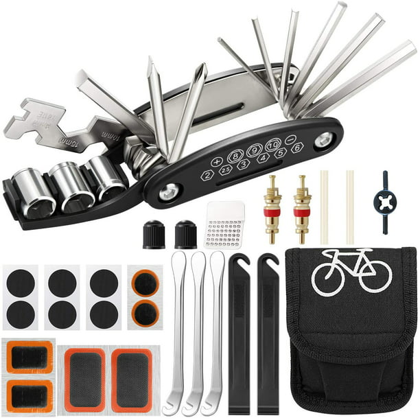 Kit de Réparation de Vélo16 en 1 Multi-Outil de Poche Kit d'Outils de Vélo  Multifonction pour la Réparation Cle de Vélo en Acier Carbone Trousse  Réparation de Pneu de Vélo Kit d'Outils