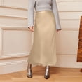 thumbnail image 2 of Women's Solid Color Slit Skirt Hip Hugging High Waist Satin Elegant Long Skirts Fashion Summer Midi Office Skirt For Women, 2 of 6