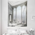 thumbnail image 1 of Modern Tapestry, Fancy House in Urban City Scenery with Country Home View from Windows Print, Wall Hanging for Bedroom Living Room Dorm Decor, 60W X 80L Inches, White and Eggshell, by Ambesonne, 1 of 2