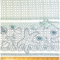 1/2 Yard - Starfish & Sea Shells Nautical Single Border Red Green & Blue on White Cotton Fabric (Great for Quilting, Sewing, Craft Projects, Throw Pillows & More) 1/2 Yard X 44" Wide