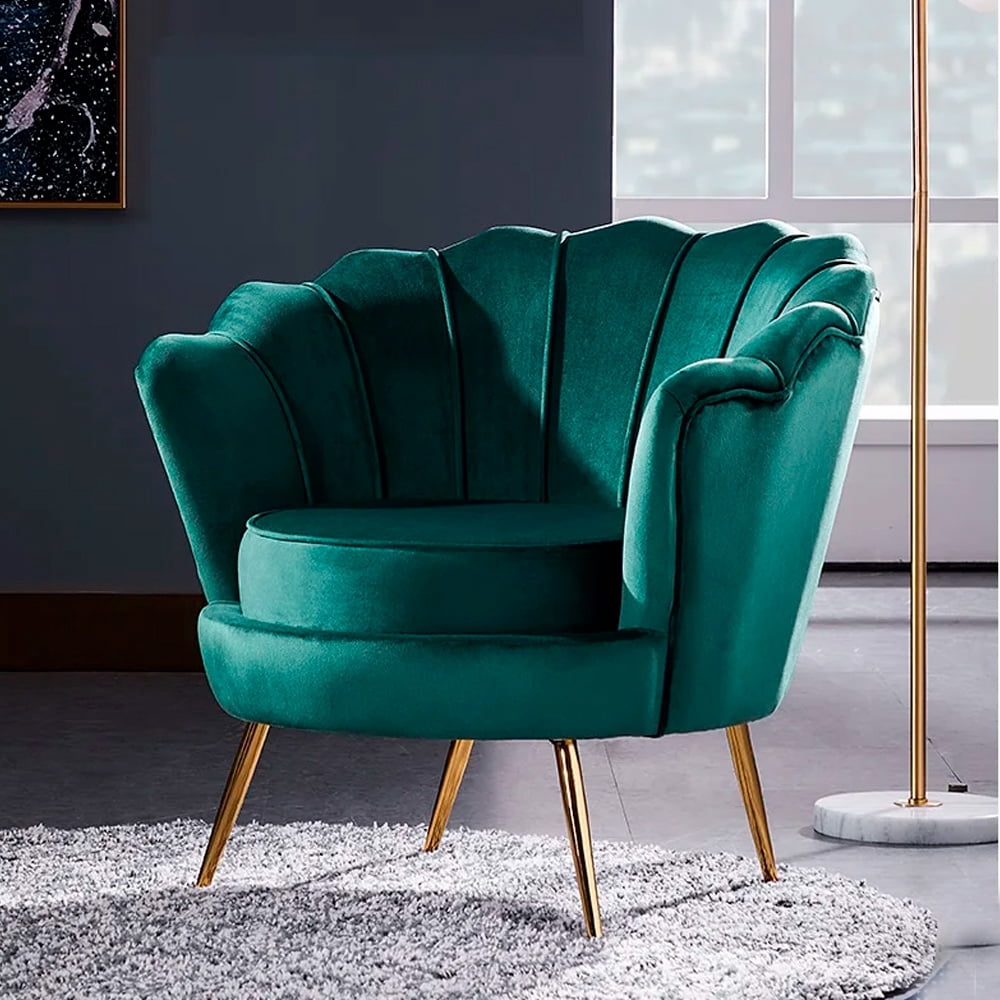 Heavenly Collection Glam Velvet Accent Chair, Green Upholstered Chair with Gold Metal Legs, Modern Luxury Seating for Living Room or Bedroom
