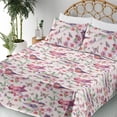 thumbnail image 3 of Ambesonne Spring Fitted & Flat Sheet with Shams 4 Pcs Set, Butterfly Bird Flower Plot, Queen, Pastel Pink and Sage Green, 3 of 5