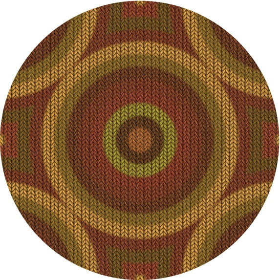 Ahgly Company Indoor Round Patterned Saffron Red Area Rugs, 3' Round