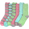 thumbnail image 2 of BambooMN Women's Soft Fuzzy Warm Cozy Comfy Fuzzy Plush Cute Striped Solid Slipper Socks - Assortment D - 6 Pairs, 2 of 6